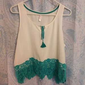 Cream and Teal Crochet Crop